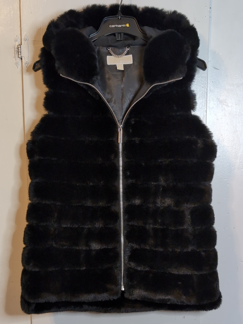 Michael Kors Quilted Faux Fur Hooded Vest womens medium
